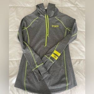 PINK pullover with thumb holes and zipper pocket